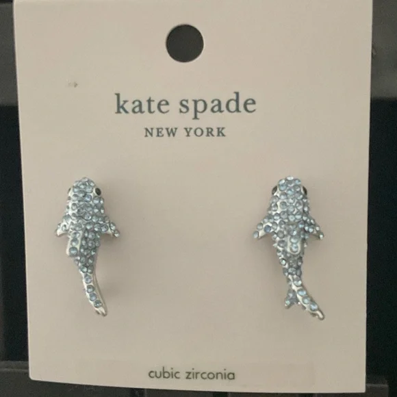 Kate Spade Blue Crystal Shark Earrings - Picture 1 of 2